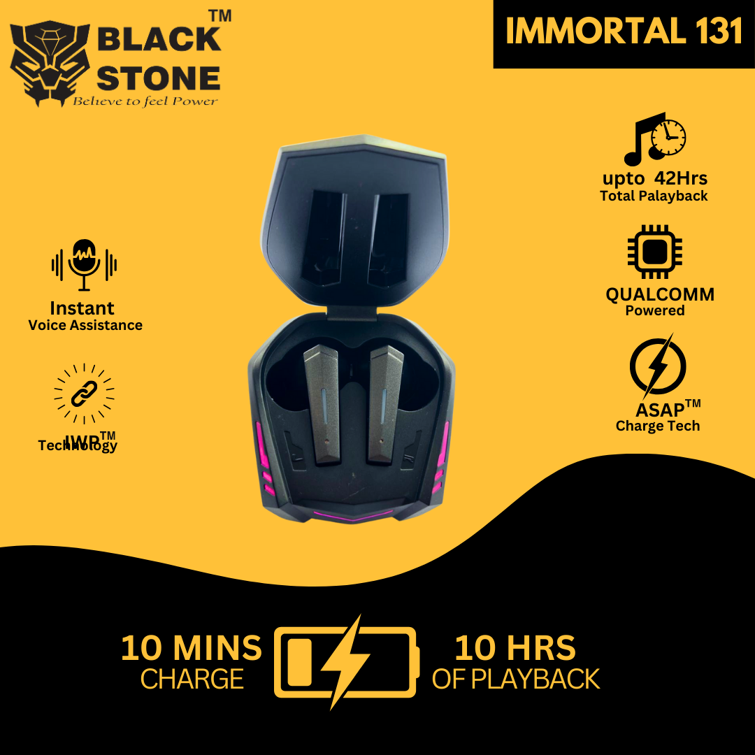 BLACK STONE IMMORTAL 131 Earbuds: QUALCOMM Powered, 42H Playback, ASAP Charge