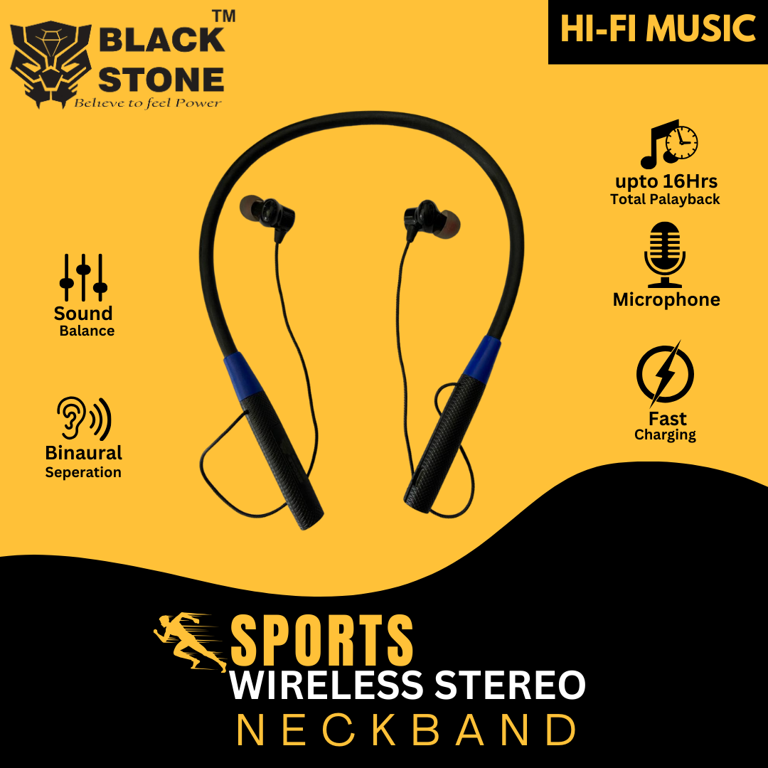 BLACK STONE Wireless Neckband: 16 Hours Playtime, HIFI Sound, Fast Charging